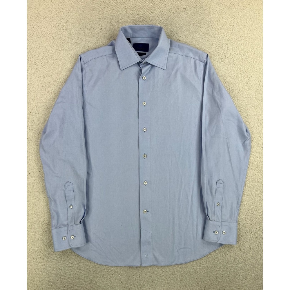 David Donahue Dress Shirt Mens 16.5 34/35 Blue Stripe Trim Fit Non Iron LS